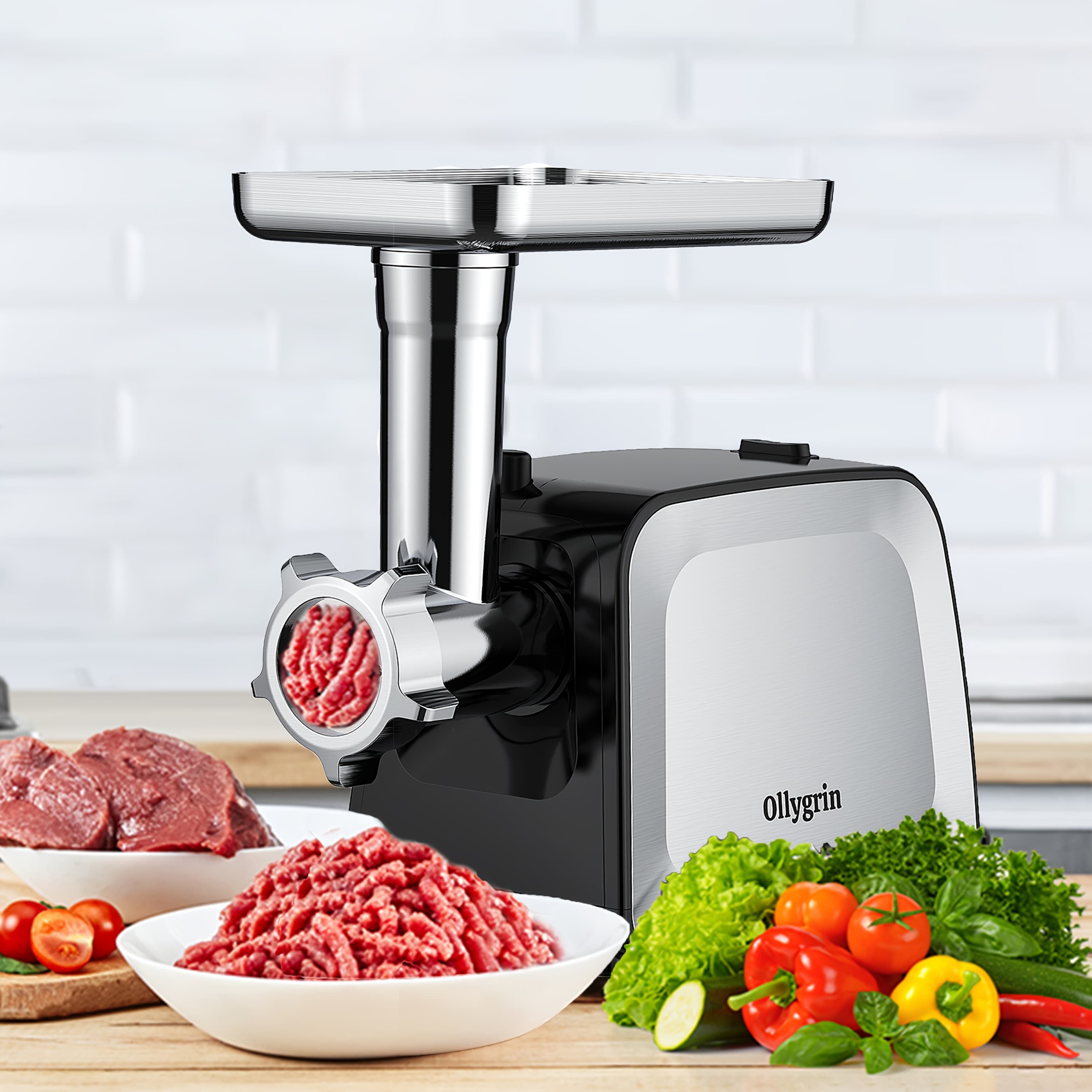 TEMU Electric Meat Grinder, 2000w Max Sausage Stuffer Maker, Vegetable Cheese Grater With 3 Slicer , 2 , 3 Plates, Sausage Tube, 2 , Burger Press & Kit
