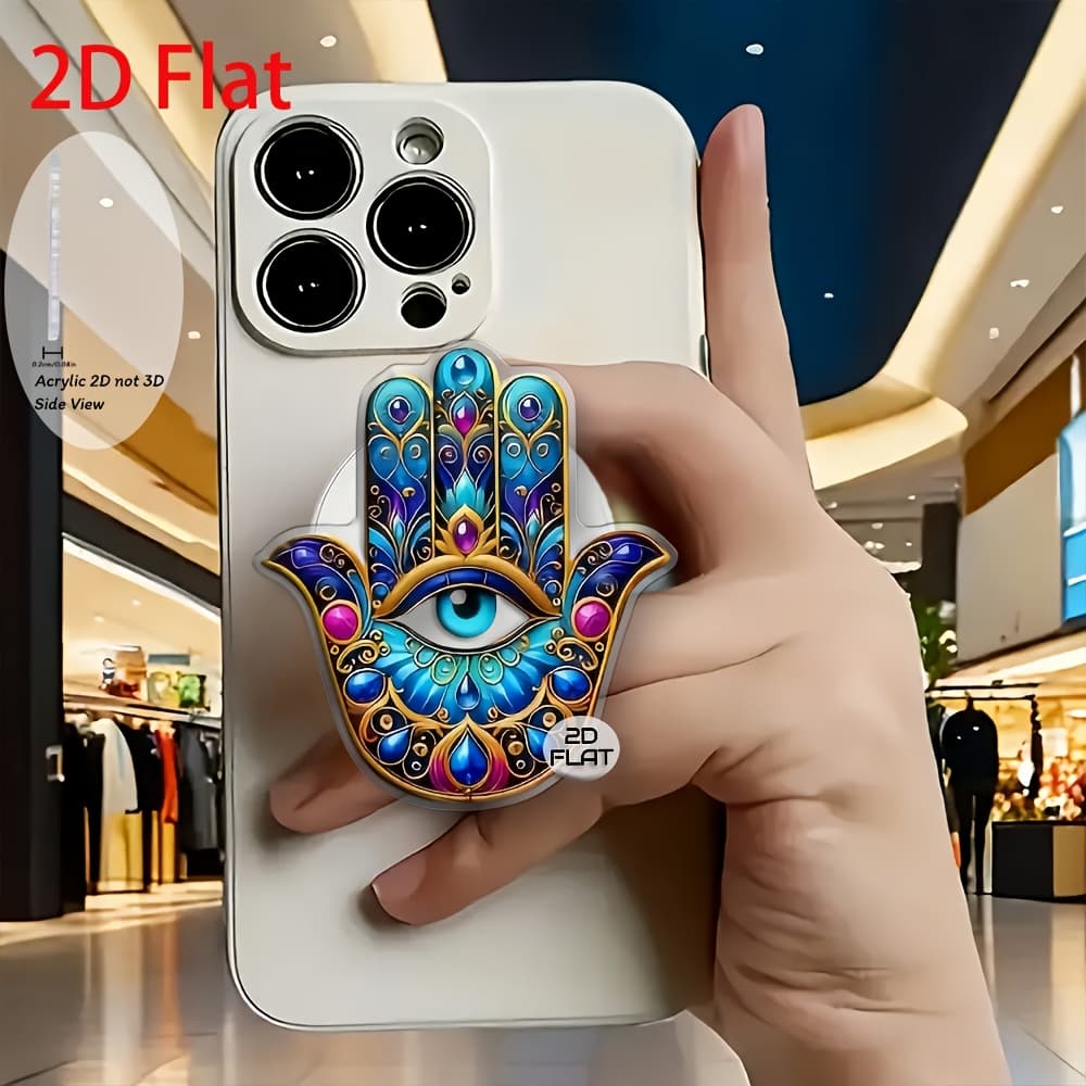 TEMU A 2d Flat Fashion Charm Featuring A Palm Design, This Decorative Acrylic Retractable Phone Holder Serves As A Pop-up Accessory For Your Phone