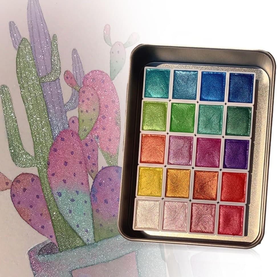 TEMU Watercolor Painting Set, Forestry - Color Shifting Watercolor Paint Set, 20 60 Colors Watercolor Painting Setes, Shimmer Metallic Colourful Paints Sest, Metallic Watercolor Paint Sets