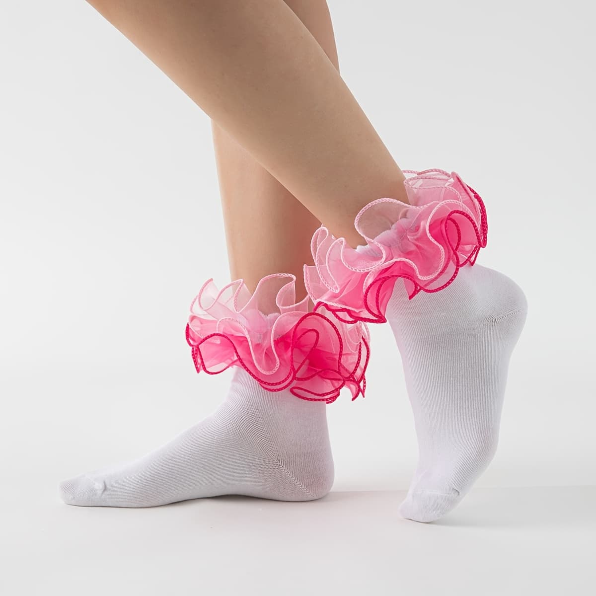 TEMU Lace-trimmed Colored Stockings thumbnail 2
