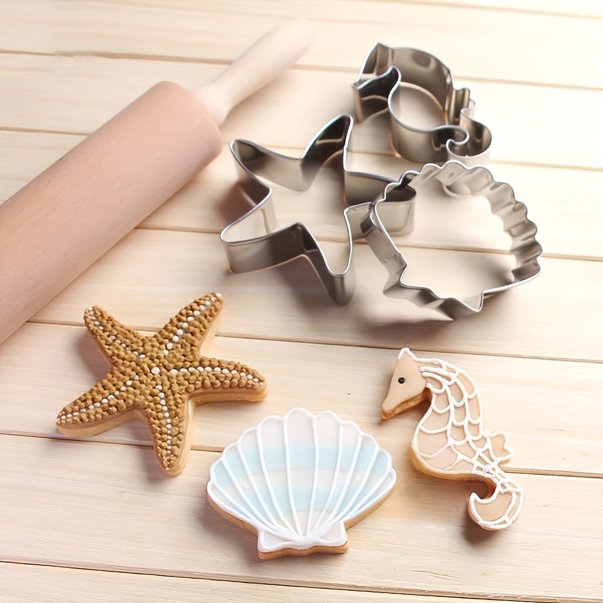 TEMU Stainless Steel Biscuit Mold Seahorse Shell Diy Marine Mold Three-piece Set