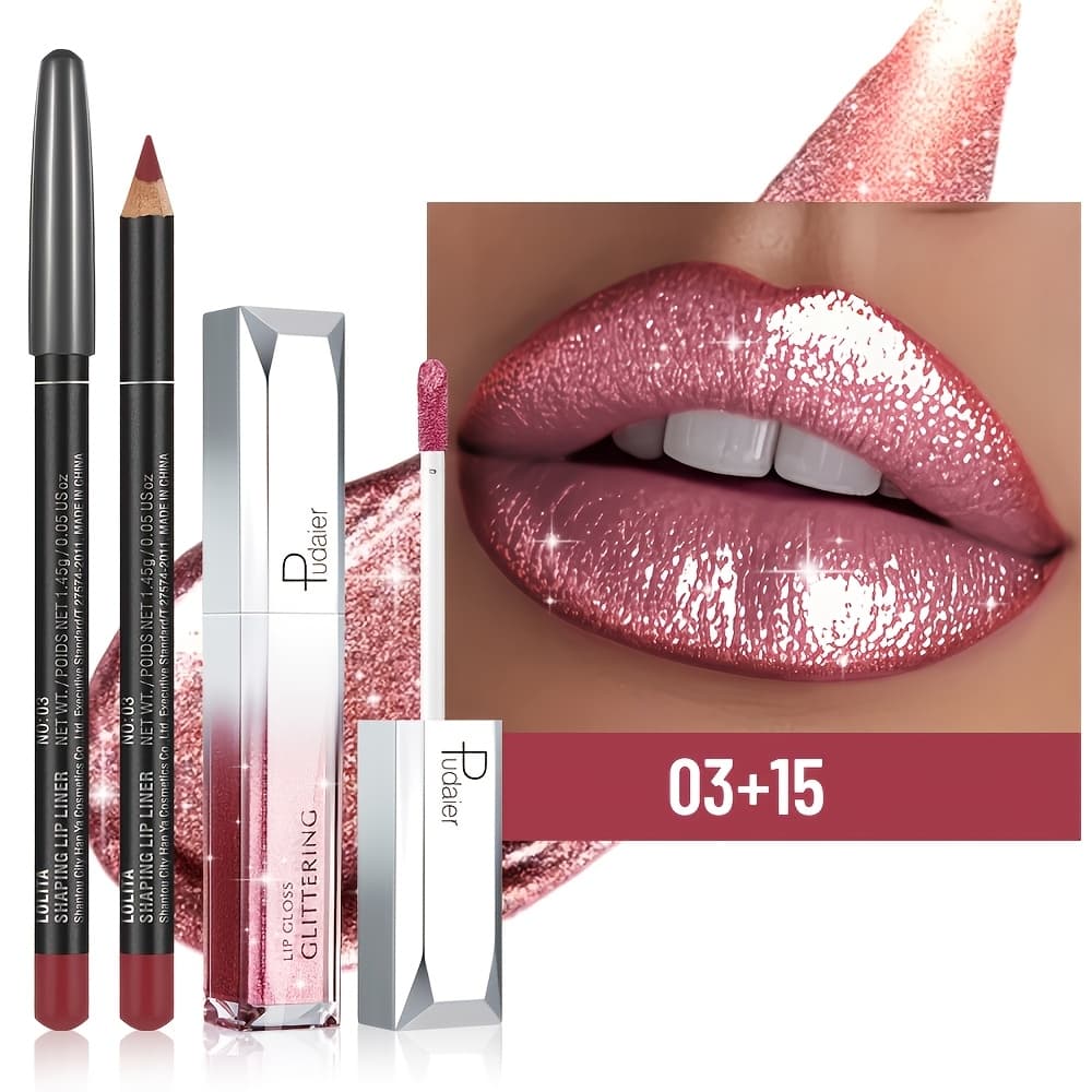 TEMU 8pcsssssssssilky Matte Lip Liner & Metallic Gloss Duo | Wear, & High-shine Finish | Gift Set For Everyday & Looks