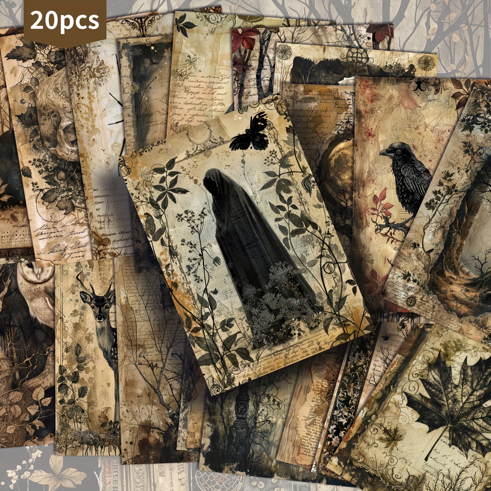 TEMU 20 Pack Halloween Decoration Paper Postcards - 4x6 Inches Junk Journal Paper, Classic Pinup Illustrations, Collectible Decorative Painting Cards For Scrapbooking & Crafting