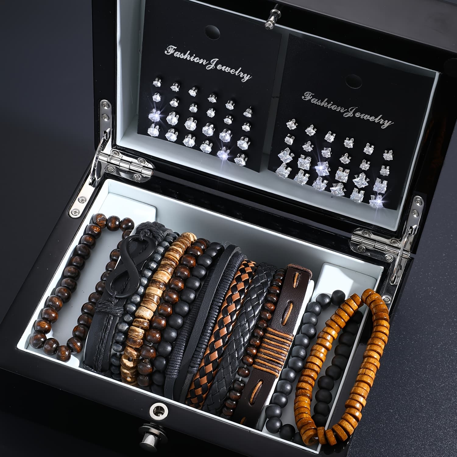 TEMU A Collection Of 61 Trendy And Minimalist Bracelets For Men, Along With Styles Of Earrings Suitable For Boys, Wear Or As Festival Gifts For Brothers, , And Fathers (box Not Included)