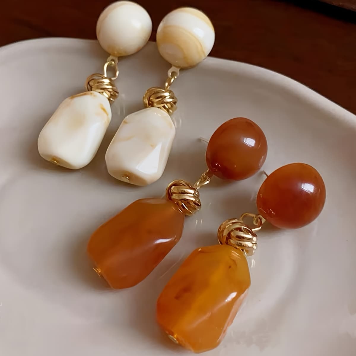 TEMU Irregular Resin Earrings Of Women' Versatile Temperament Earrings
