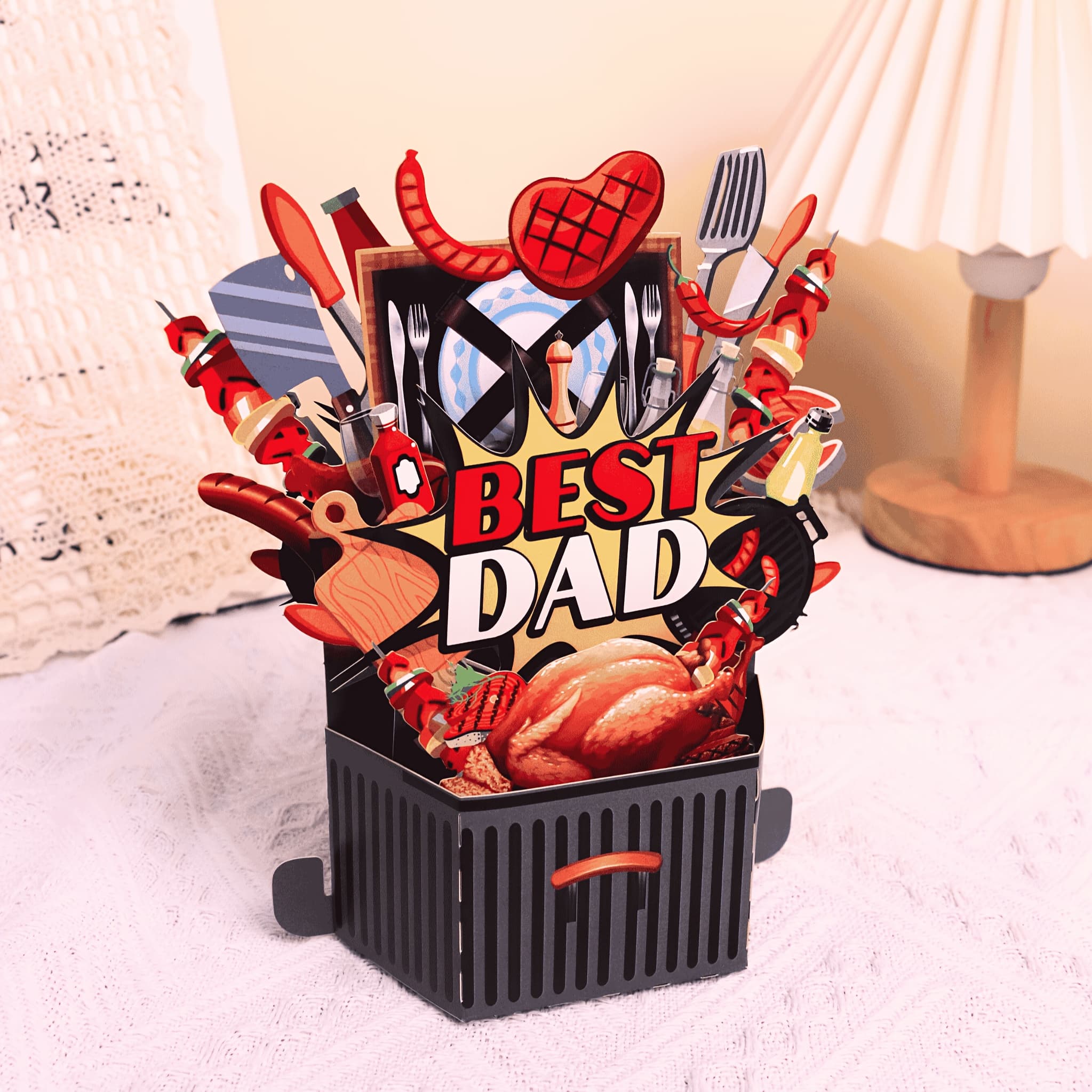 TEMU 1pc 3d Pop Up Greeting Card, Best Dad Ever, , Happy Father's Day, With Envelope, Made Of Paper, For Father's Day, Anyone