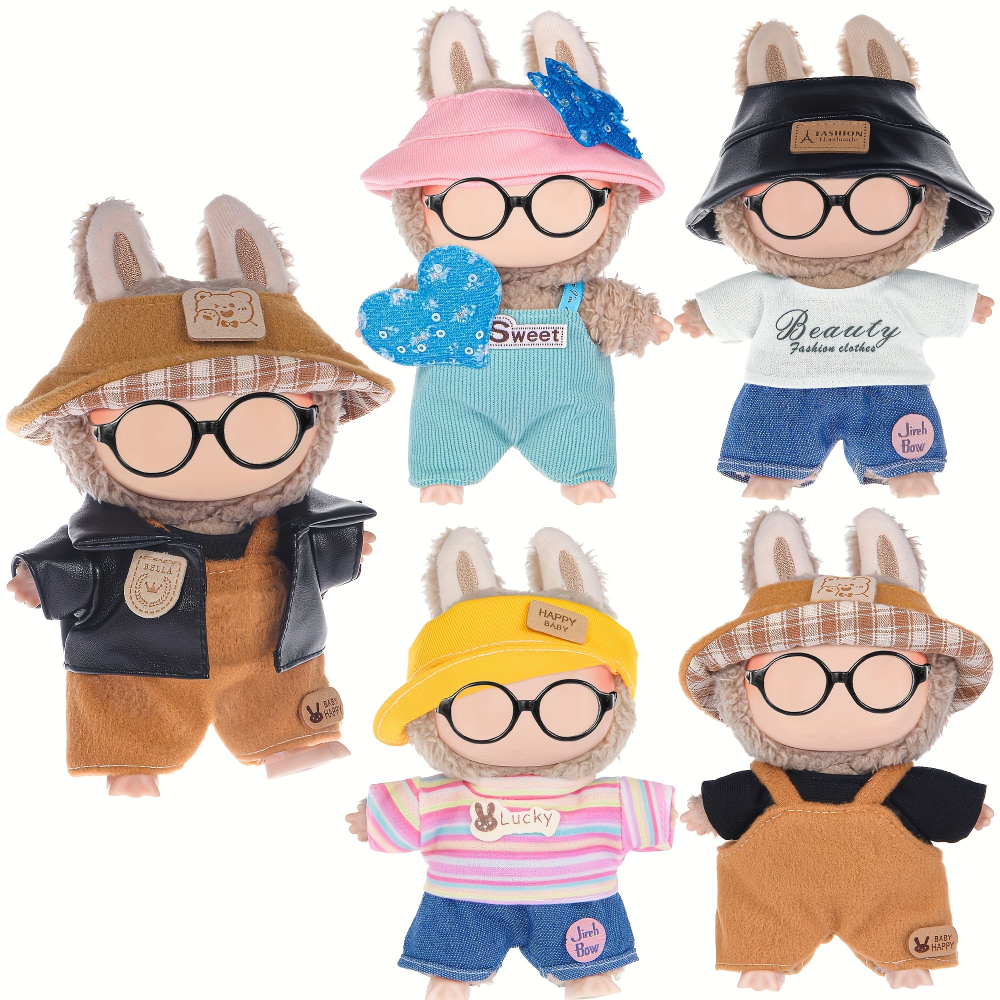 TEMU Collection Of 4 Sets Of Doll Outfits For Labubu - Trendy Clothing Set For Dress-up, Does Not Doll Or Glasses. A Festive Gift Suitable For Birthdays For Aged 3 And Above.