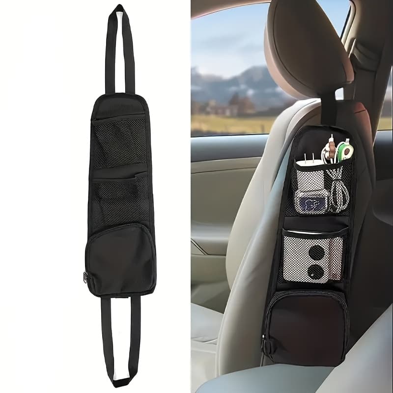 TEMU 600d Oxford Cloth Car Storage Bag, 1pc Seat Organizer With Multiple Pockets, Mesh Pocket For Cars, Suvs And Trucks