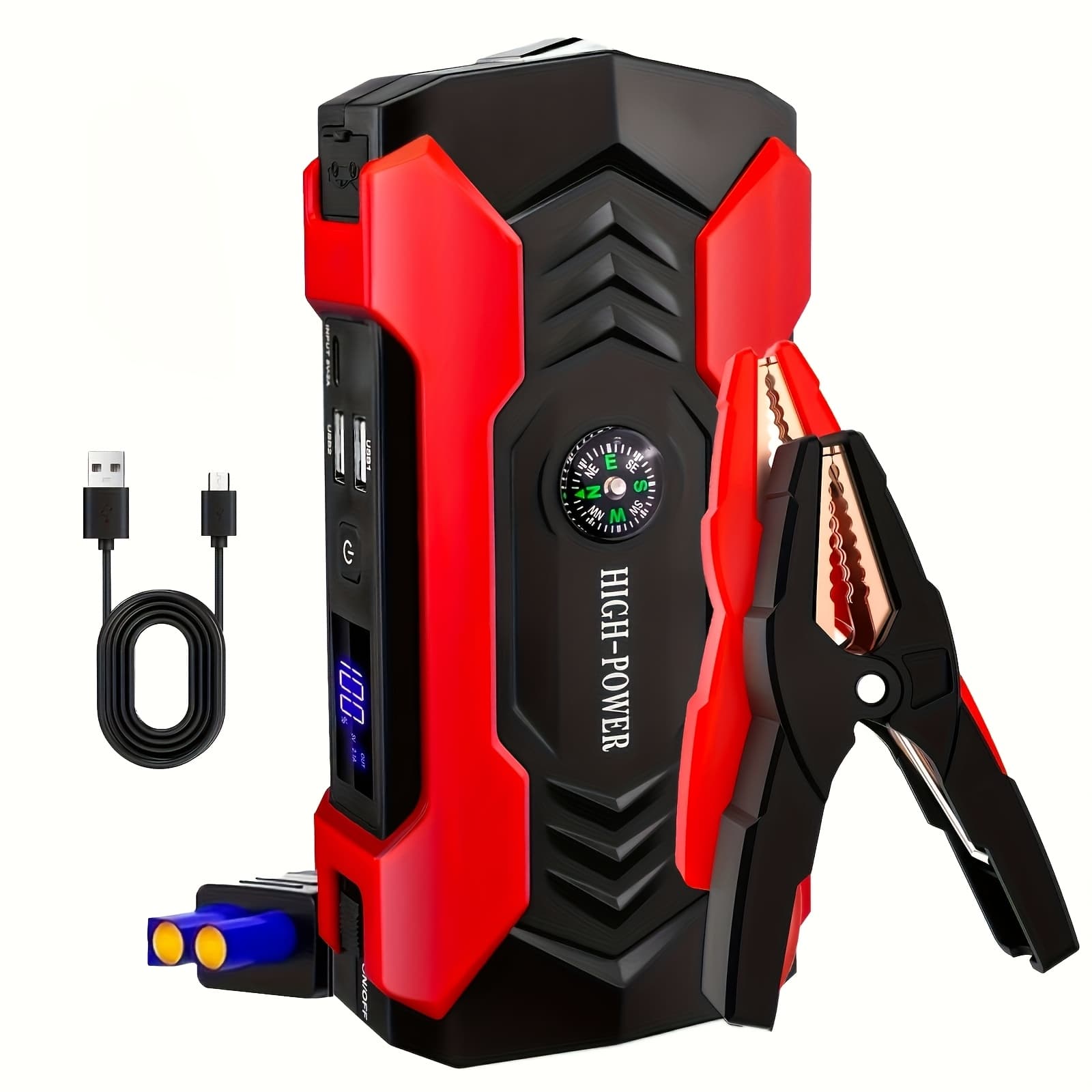 TEMU 29800mah Portable Car Jump Starter - Emergency Power Bank For Phones, Cars, Motorcycles & Yachts - With Flashlight, Compass & Sos Mode For