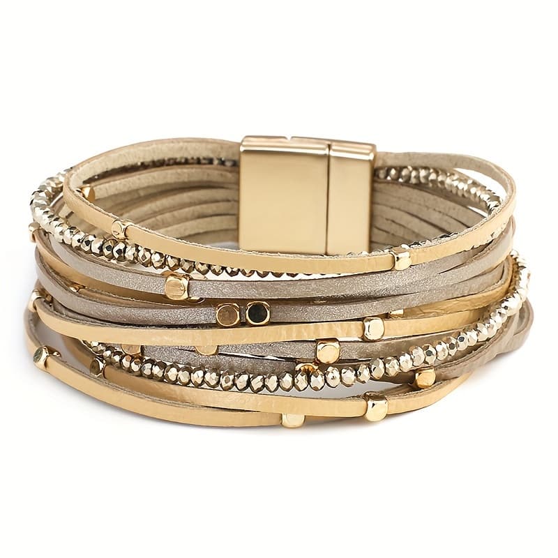 TEMU Boho Multilayer Genuine Leather Bracelets For Women Charm Beaded Wrap Bracelets Fashion Jewelry