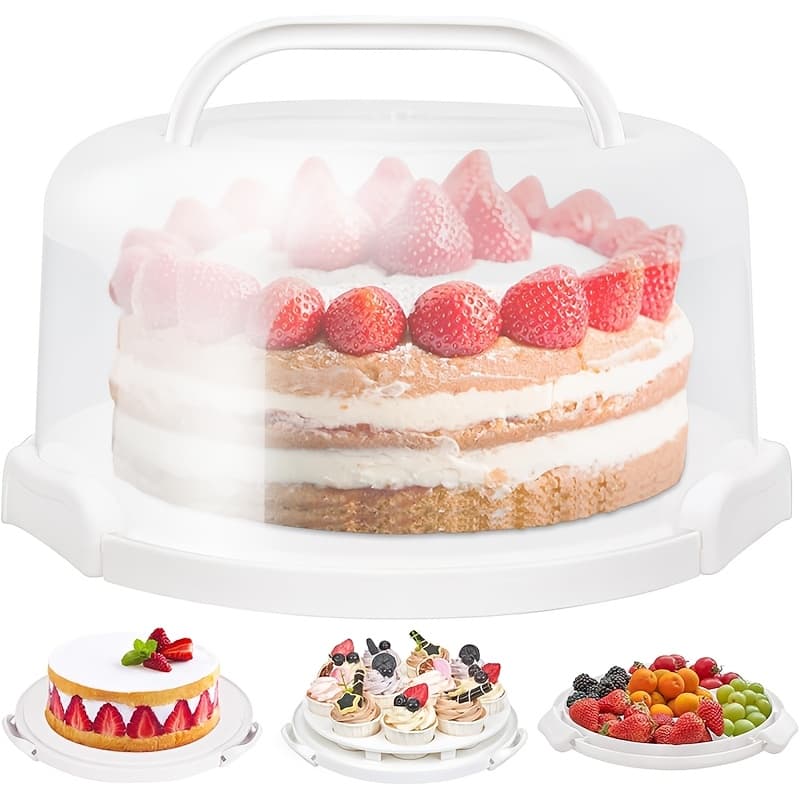 TEMU 10 Inch Cake Carrier With Lid, Bpa-free Plastic Cake Storage Container & Cupcake Keeper, 2 Handles For Of Pies, Fruits, Nuts, Secure Base