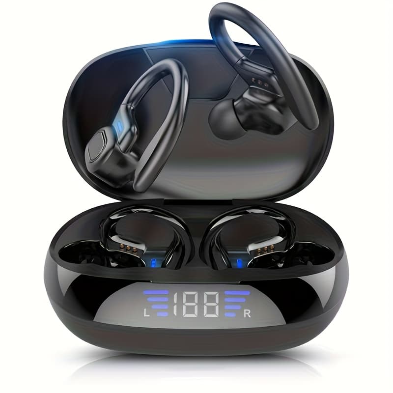 TEMU Open Wireless Earphones, Wireless 5.3 Sports Wireless Earbuds, Built-in Microphone, Ear Hook Design, Long , Charging Case With Led Display Screen, Suitable For Running And Fitness Use