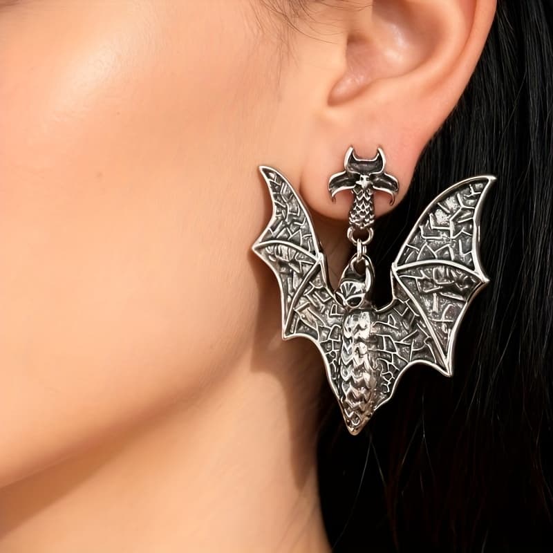 TEMU A Pair Of Gothic Dark Bat Drop Earrings, With A Unique Hip-hop Style, Suitable For Halloween Parties Or As Holiday Gifts