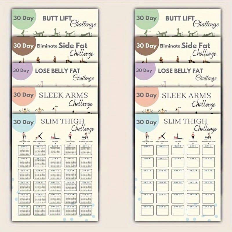 TEMU 30-day Home Poster Bundle | 10pcs Fitness Plan For , Thigh, Butt, Belly Fat & Side Fat Toning Unframed 8x10in