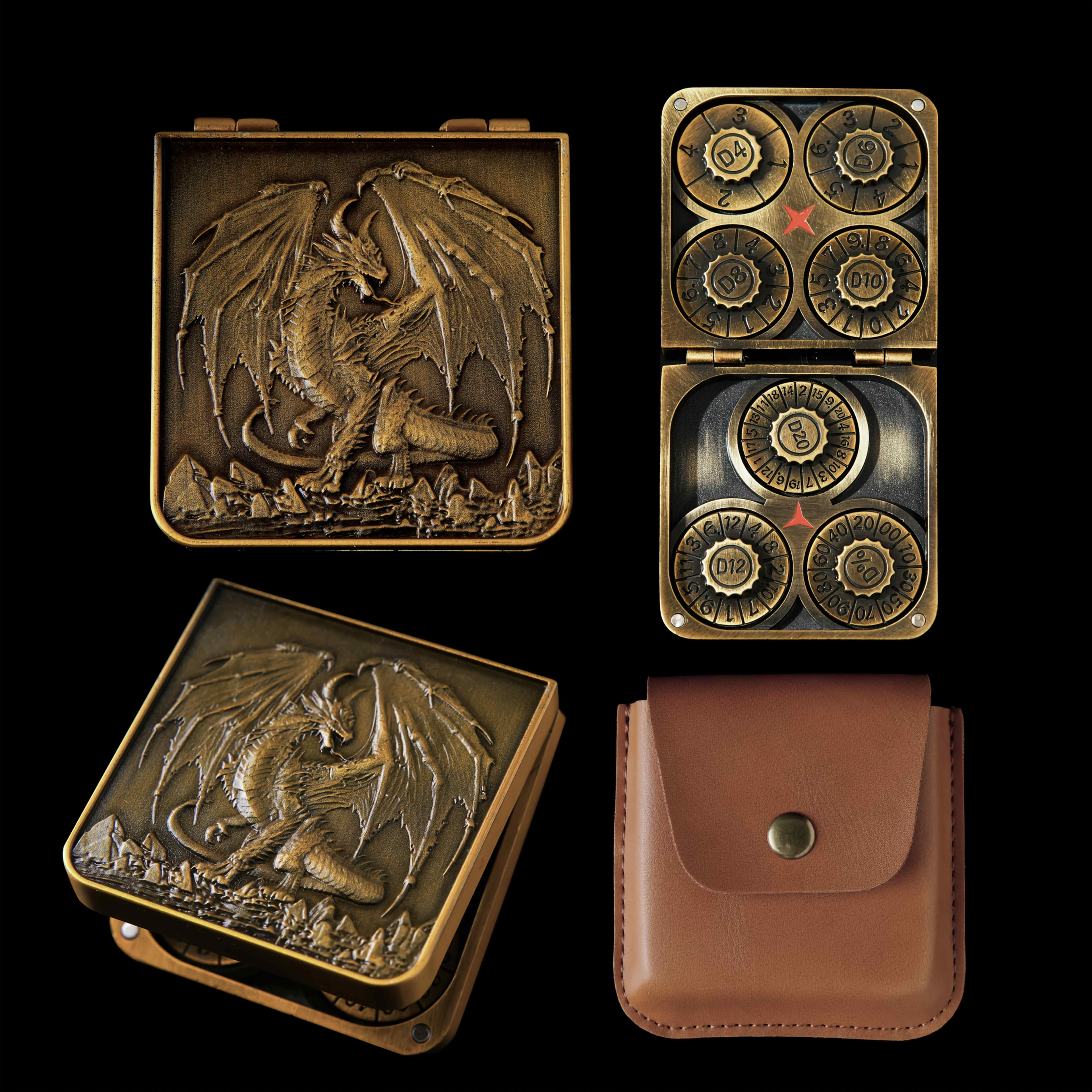 TEMU 7in1 Foldable Dragon Spinner Metal Dice Set | Portable Dice With Full D4 To D20 Range, Durable & Easy To Carry - Perfect Valentine's Day Gift For Dnd & Ttrpg Players