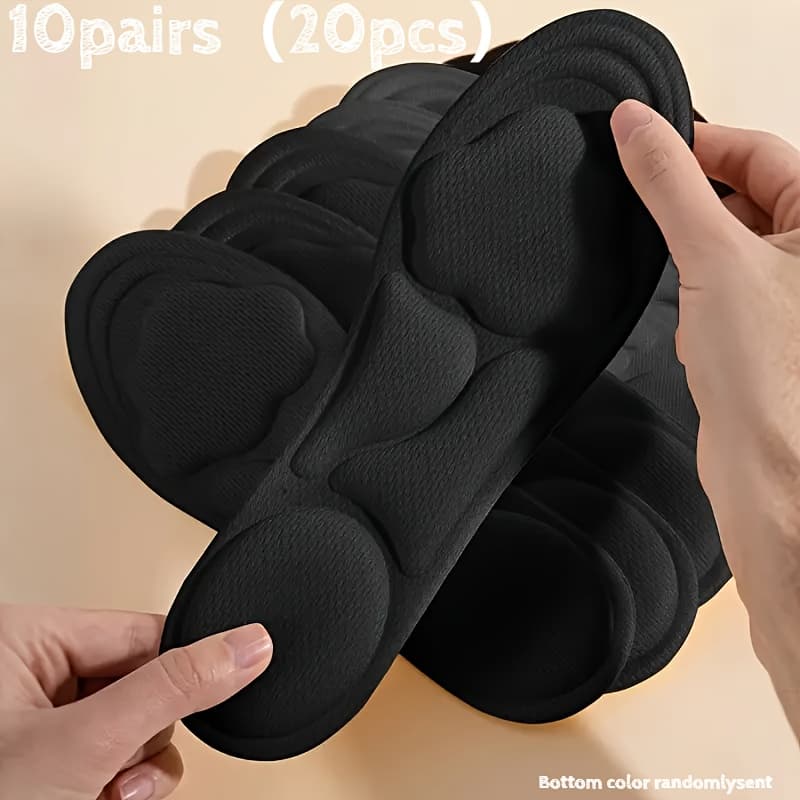 TEMU 10 Pairs (20pcs) Of Women's Sponge Sports Insoles, In Jet - Black Color Scheme, Feature An Design Tailored To Women', Offering ,