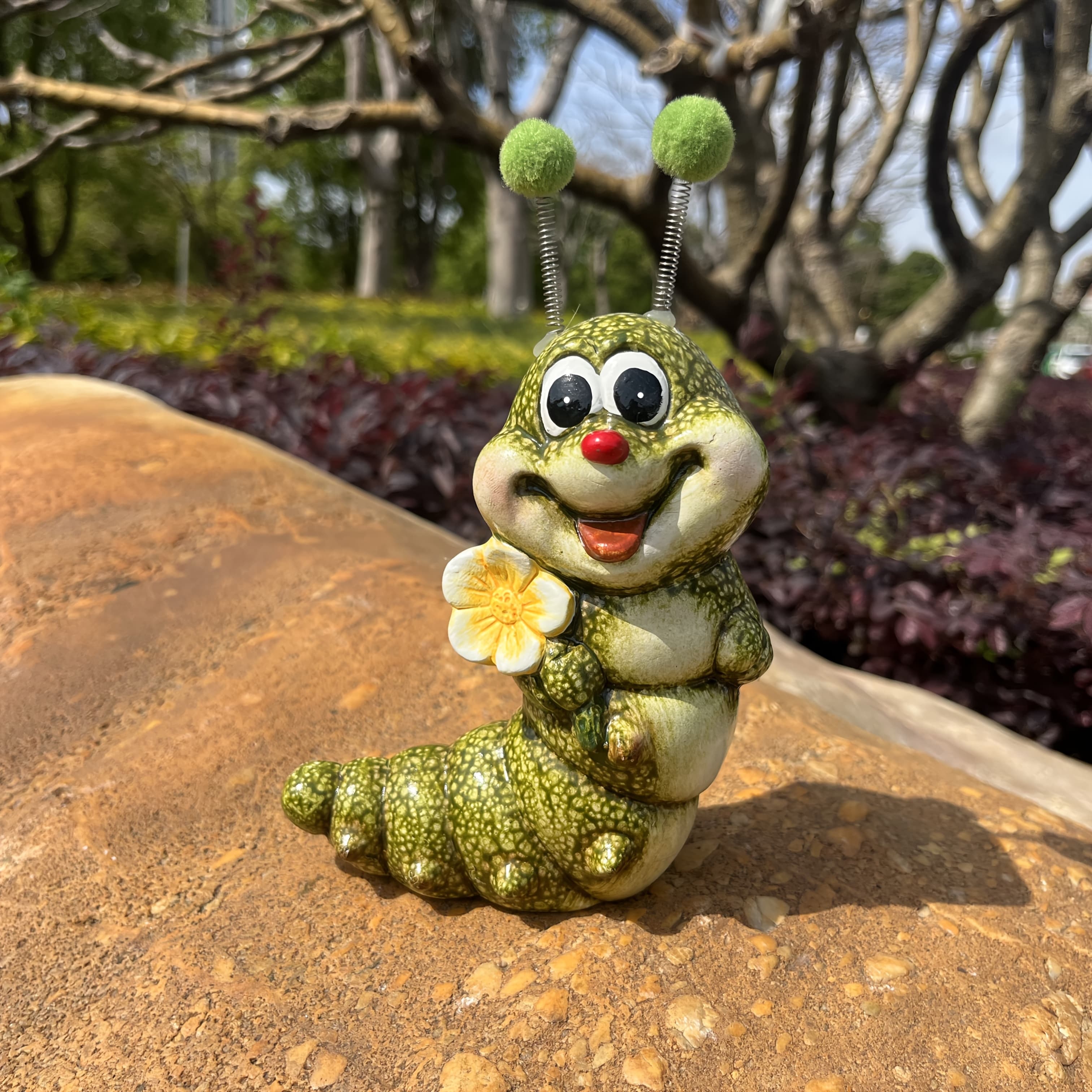 TEMU Ceramic Caterpillar Garden Statue With Floral Detail - Decor For Outdoor Patios, & Courtyards, Patio Ambiance, Outdoor Statues