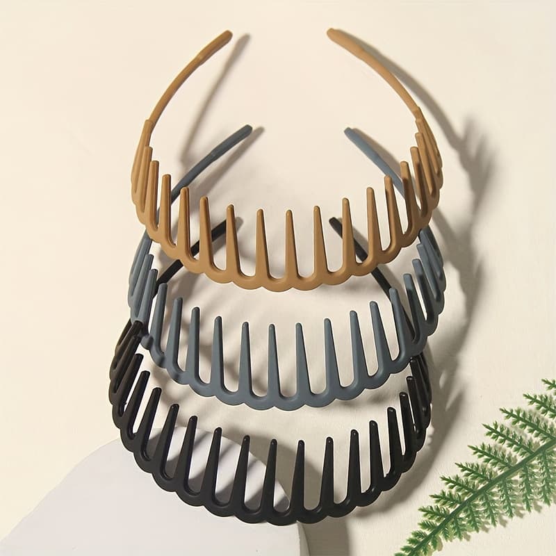 TEMU 3pcs Set Of Wavy Tooth Hairbands, Wide Headbands, Simple And Durable, Non-slip, Suitable For Face Washing And Skincare, Hairbands For Men And Women