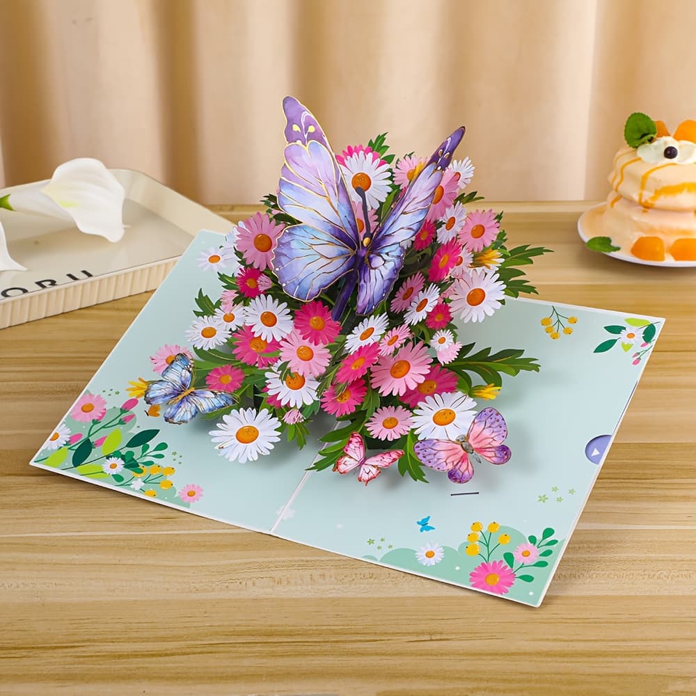 TEMU A 3d Pop-up Floral Greeting Card With An Envelope, Daisy And , Three-dimensional Folded Beautiful Card, Suitable For Gift Cards For Family, , Sisters