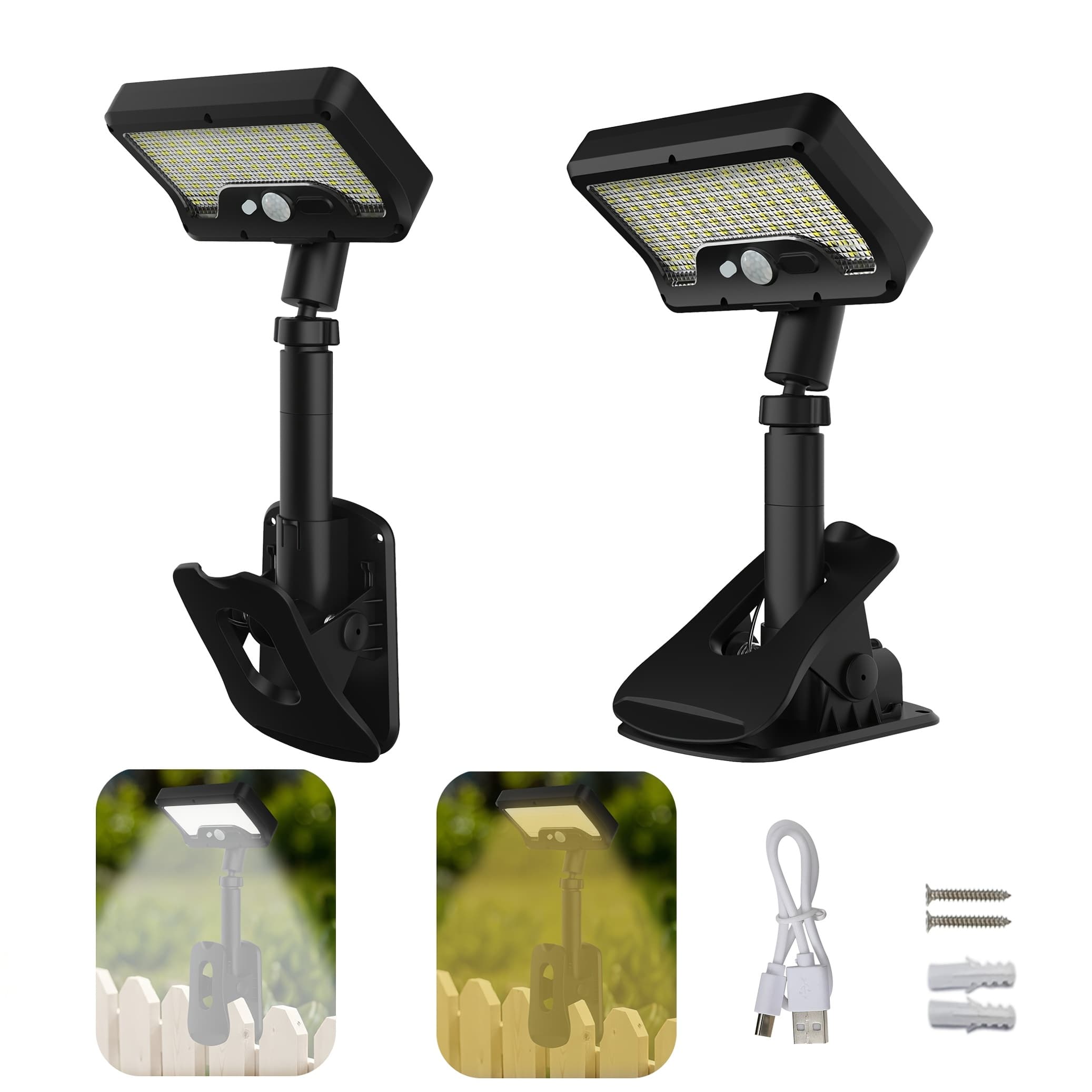 TEMU Set Of 2 Solar-powered Outdoor Lights Featuring Motion Detection - 92 Leds With 600 , 6000k Color Temperature, And Ip65 Rating, Ideal For Chain Link Fences, Decks, Ditches, And Camping