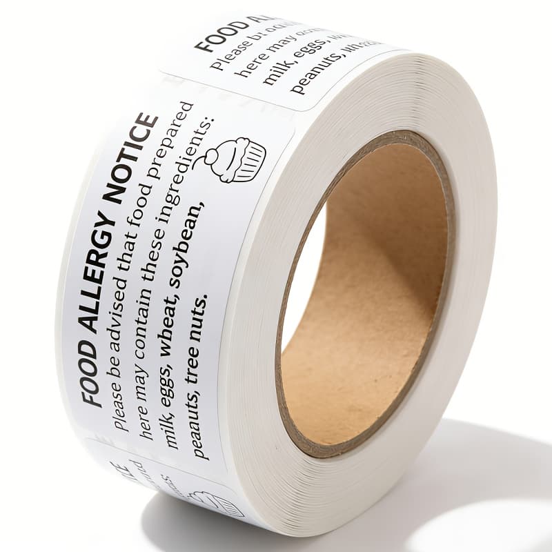 TEMU Food Allergy Labels 1x2 Inches, 250 Stickers Per Roll - Clean & Professional Warning Stickers For Commercial Kitchen, Bakery, Restaurant