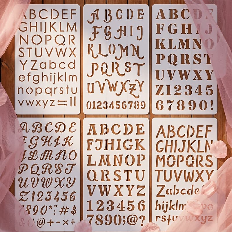 TEMU 6pcs 4x7 Inch Alphabet Stencils Set, Reusable Plastic Letter Number Symbol Templates For Painting, Diy Crafts, Scrapbooking, Wall Art, Home Decor, Journaling, Canvas, Furniture