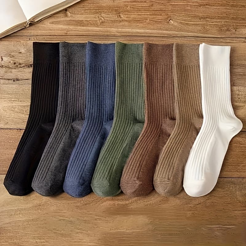 TEMU 7 Pairs Of Men's Breathable, Soft And Comfortable Solid Color Long Socks For All Spring, Summer, Autumn And Winter