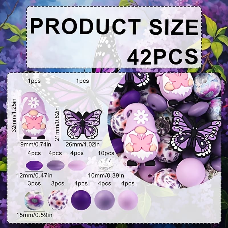 TEMU 42pcs Cute 3d Purple Silicone Beads Set, , Beads For Jewelry Making, Perfect For Diy Bracelets, Lanyards, Beads Pen Accessories, Holiday Decorations And Other Handmade Crafts - Gift- Beading Kits