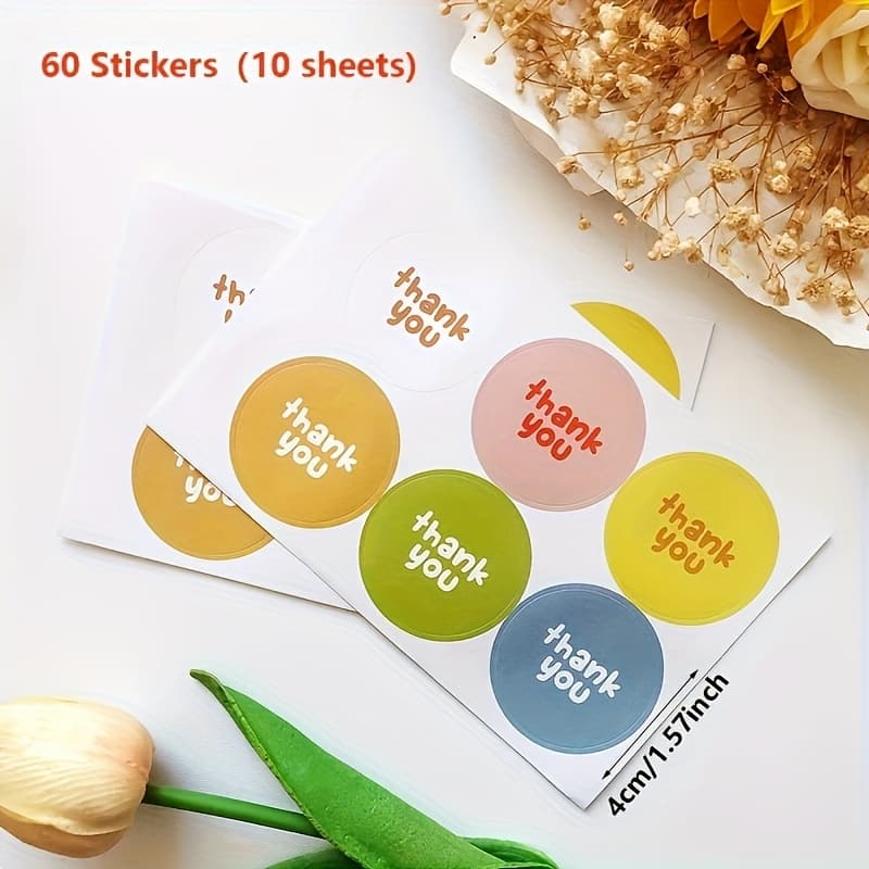 TEMU 10 Sheets Per Pack -- 60 Stickers -- 1.57*1.57in/4*4cm*1 Sticker -- Easy And Cute "thank You" Thank You Stickers, Gift Sealing Stickers, Decorative Stickers, Gift Box Bag Decorative Stickers