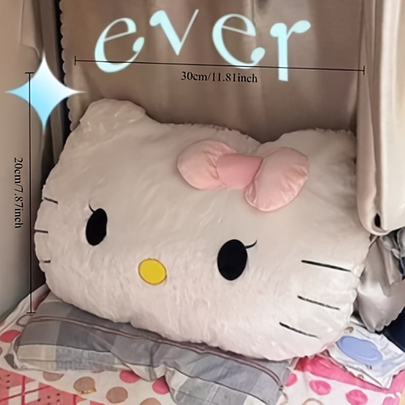 TEMU Queen Plush Bedside Cushion With Cute Face, Heart Eyes And Bow Ears - Anime Themed Kawaii With Machine Washable Waist Support Backrest For Beds, Dorms, Cars - Soft Pink/ White Bedding Additions