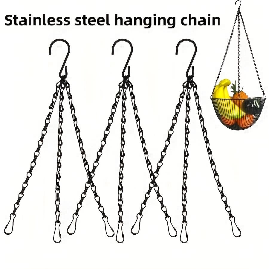 TEMU 3pcs 20 Inch Hanging Basket Chain, 3 Point Hanging Chains With Hooks For Pot Planters Bird Feeders Lantern Lamp, Extended Hangers For Hanging Badkeys(20 Inch, 3 Point)