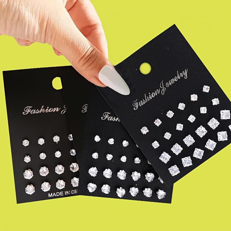 TEMU 72pcs Set Of Fashionable Simple Inlaid Synthetic Zirconia Women's Earrings Set Is Suitable For Women' Parties, Festival Gifts, Fashion Jewelry, Men's And Women's Sisters Girlfriend Gifts