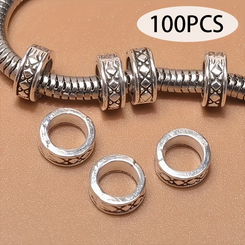 TEMU 100pcs Alloy Large-hole Spacer Beads, Suitable For Jewelry Making, Bracelets, Necklaces And Jewelry Accessories.