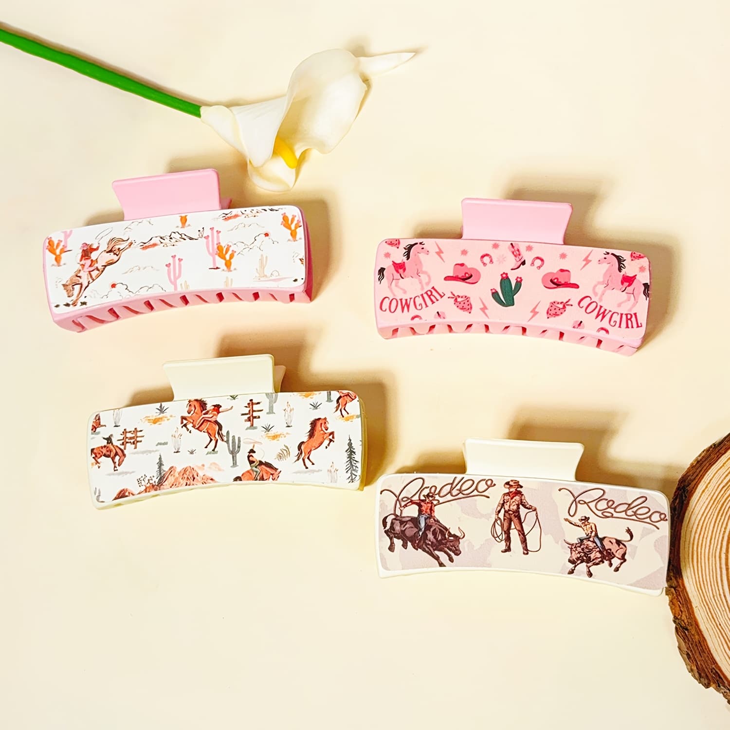 TEMU 4pcs, Western Hair Claw Clip; Hair Claw Clip; Hair Accessories; Cow Pattern Cowhide Hair Accessories; Large Aesthetic Western Cowboy ; Women's And Gifts
