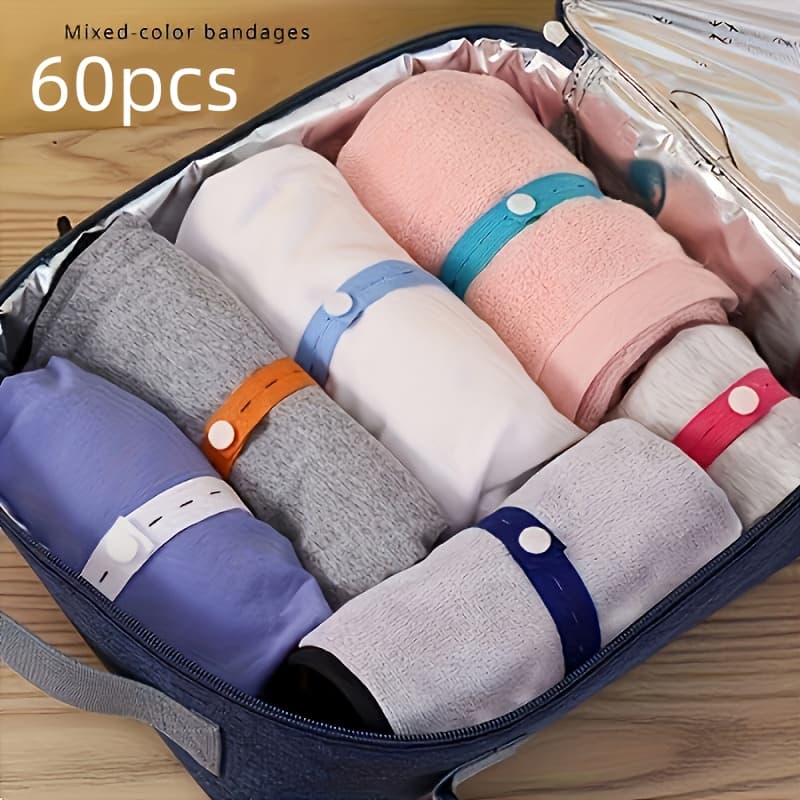 TEMU 60pcs Adjustable Space-saving Elastic Bands With Buttons - Versatile Organizing Straps For Clothes, Luggage, Drawer & Wardrobe Organization, Bed Sheet Management