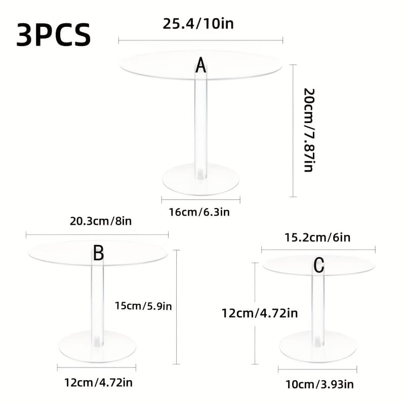 TEMU 3pcs Acrylic Transparent Food Display Rack 6.8.10 Inch Cake Rack For Party Weddings And Stores Use Display Rack For And Installation