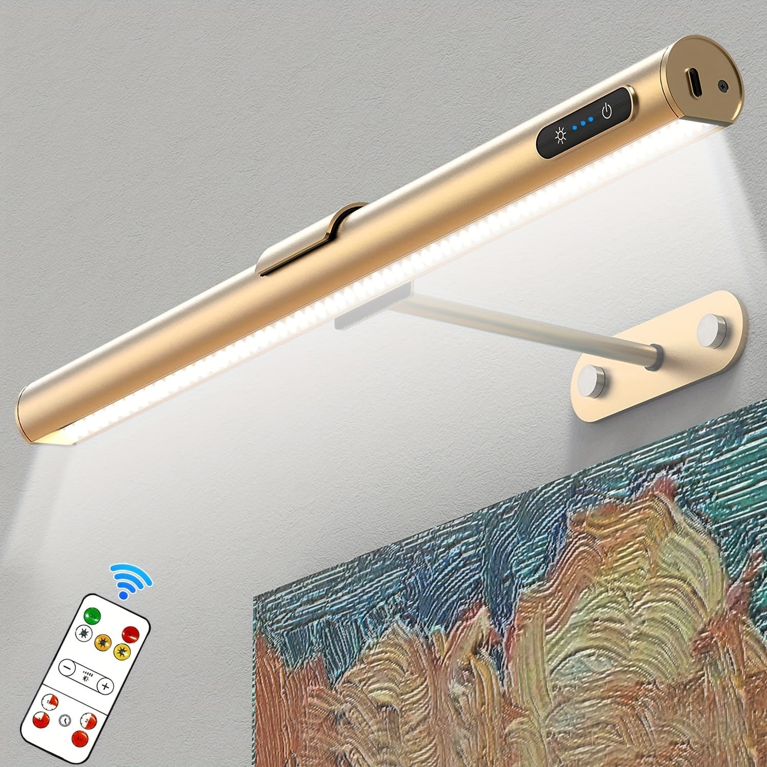 TEMU Picture Lights For Wall - 4000mah Rechargeable Battery Wireless Picture Light With Remote, 3 Color And Dimmable, 15.7" Rotatable Art Light, Memory And Timer Functions