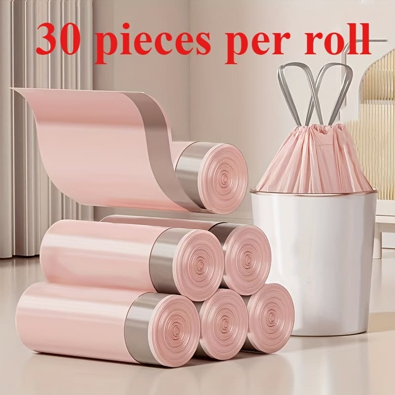 TEMU Extra Thick And Durable Drawstring Trash Bags - Large, Portable Kitchen Waste Bags For Home Use, 1rolls/30pcs