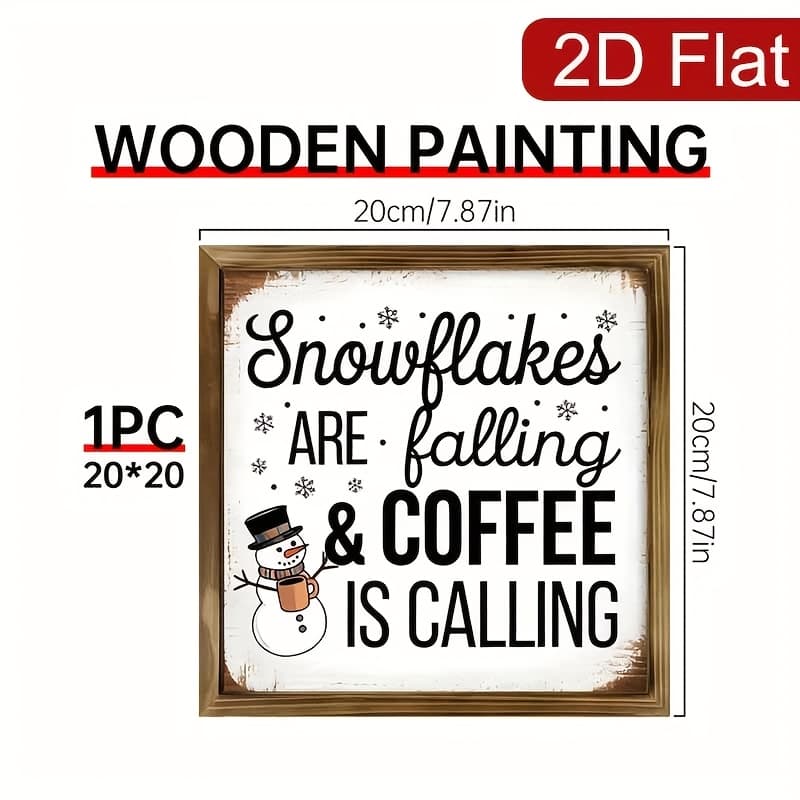 TEMU 2d Flat, 1pc Wooden Sign Rustic Farmhouse Wall Art Decor "snowflakes Are Falling & Coffee Is Calling" For Home, Kitchen, Living Room - No Power Needed, Battery-free, 2d Flat