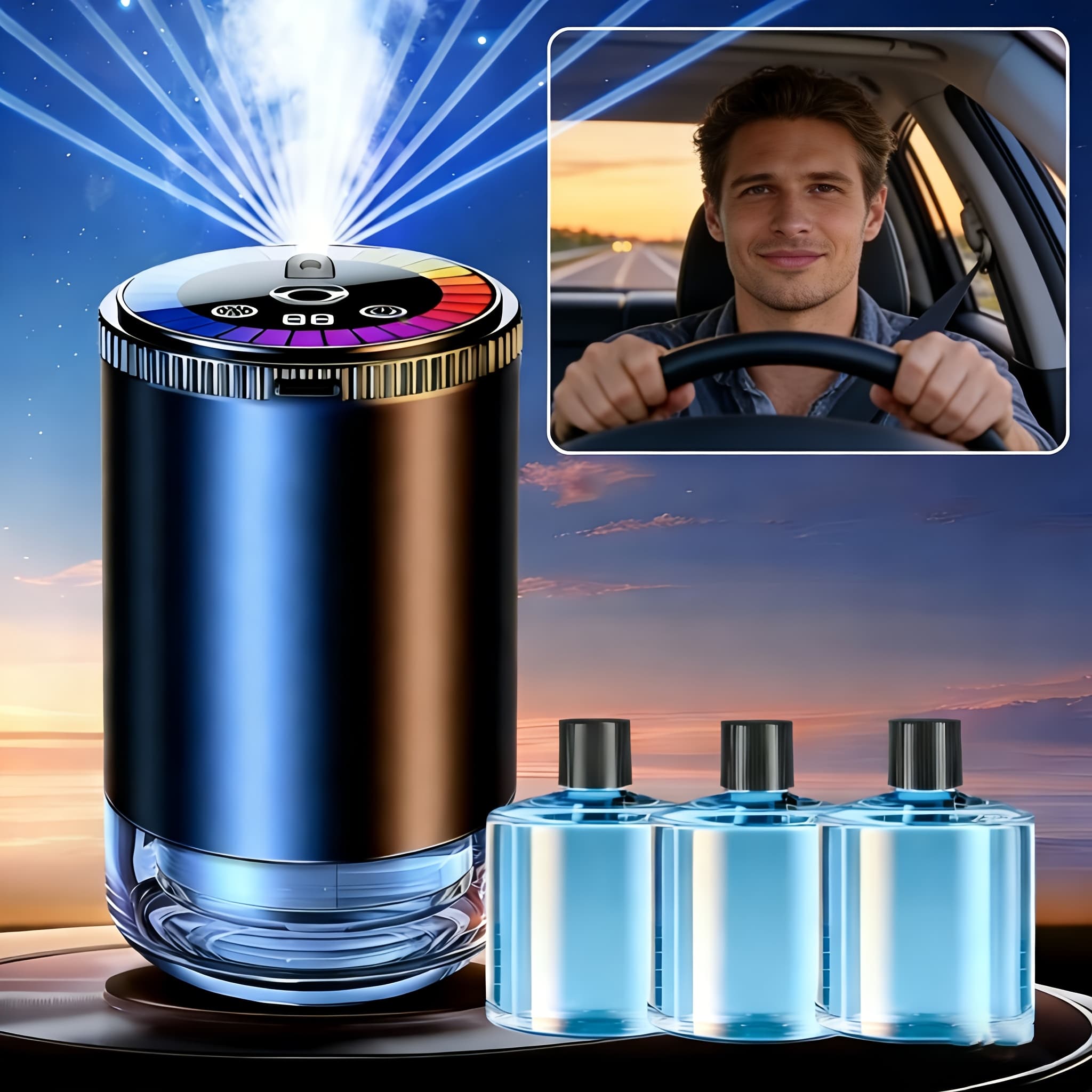 TEMU [ Get Three] Smart Car Air Freshener, Show With Romantic Led Ambient Light, Natural French Essential Oils/perfume, Uses Intelligent Technology Mist Technology, Accessory.