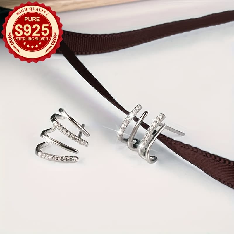 TEMU Pair, S925 Silver, Women's 4 Prong Earrings, Shiny, Sparkling Synthetic Synthetic Zirconia, Suitable For Wear, Pet Lovers' , Hypoallergenic