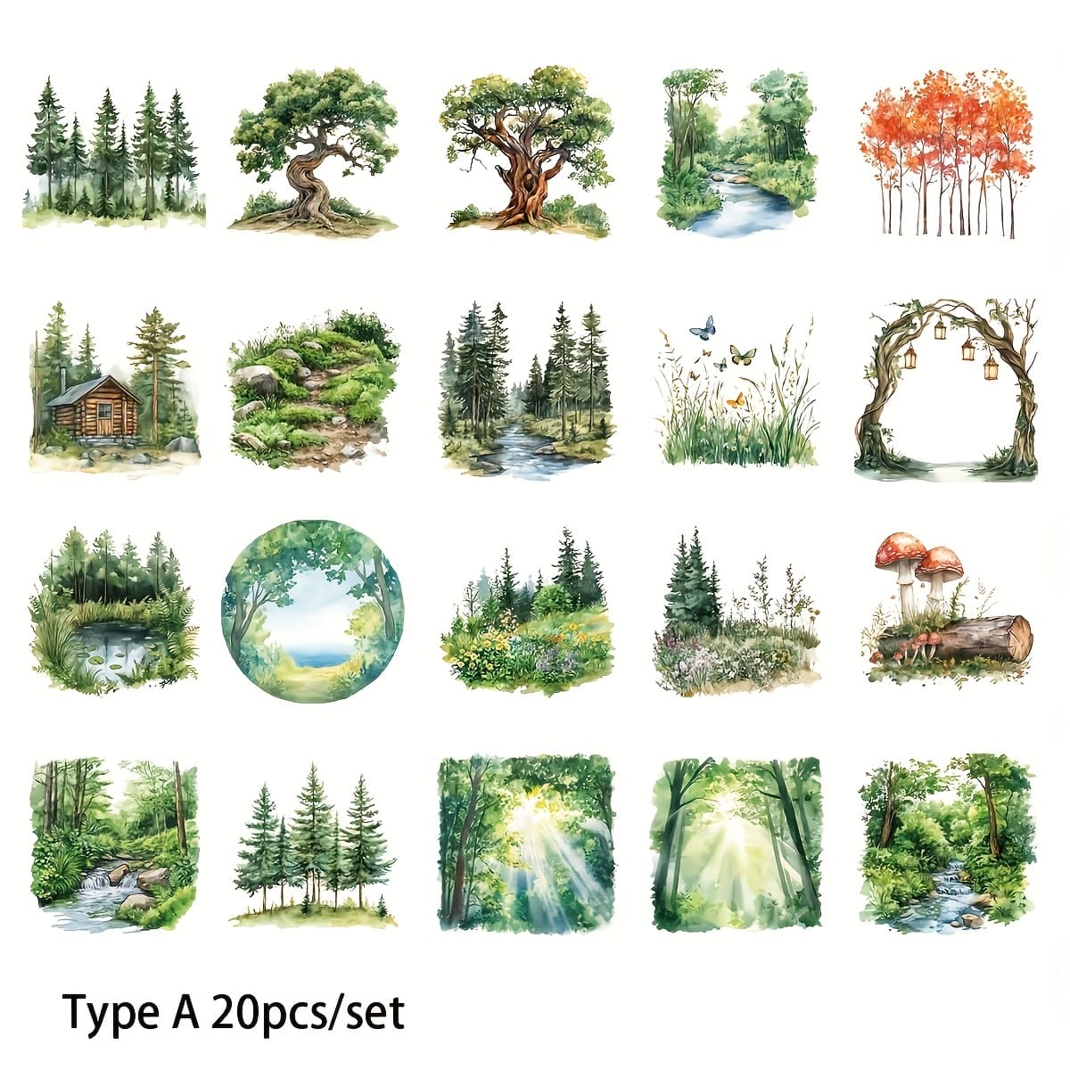 TEMU 20pcs/set Forest Landscape Trees 2d Flat Handmade Stickers, 2d Flat