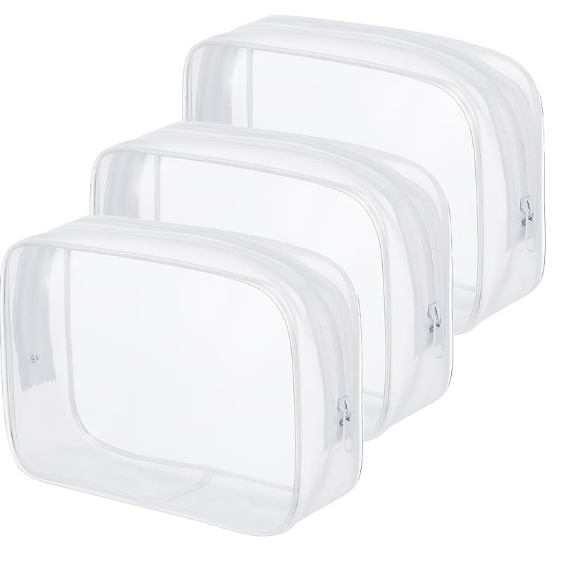 TEMU 3pcs Set Of Transparent Toiletry Bags, Quart-sized Toiletry Bags, Travel Cosmetic Bags For Men And Women, Carry-on Bags With Airline Regulations