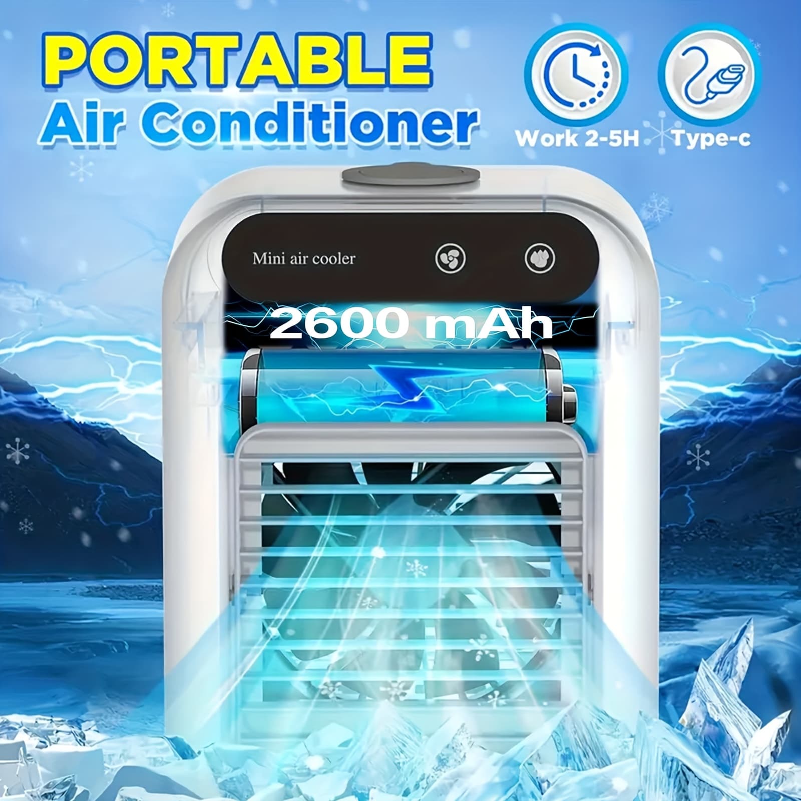 TEMU Portable Air Conditioner For Camping/car/outdoor, 2600mah 4.5h Cooling Fans For Car, 500ml Tank Evaporative Air Cooler, Personal Air Conditioner For Room, Office, Bedroom, Desk, House, Tents