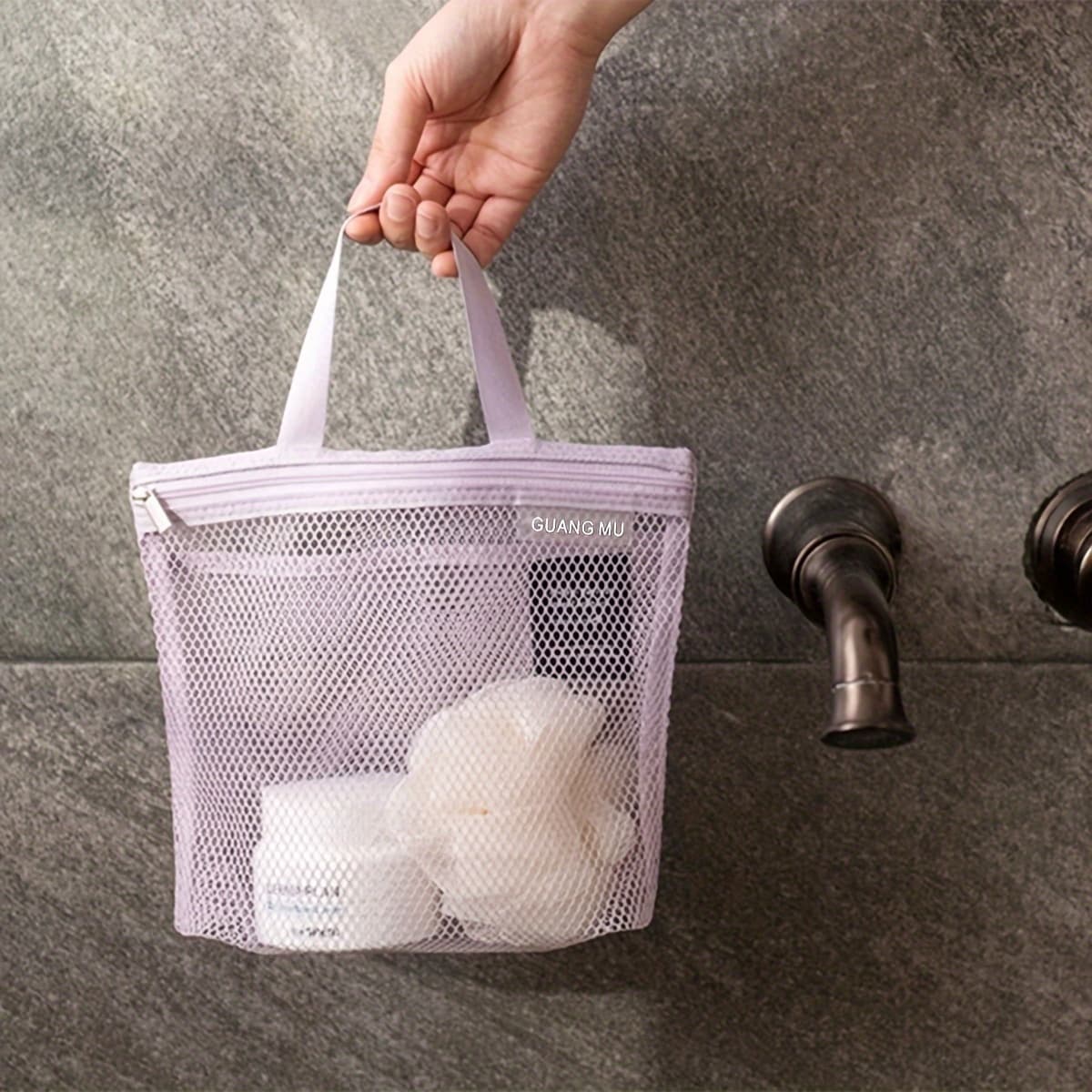 TEMU Handbag Mesh Bathing Bag Gym Bag Storage Bag Travel Portable Toiletry Bag