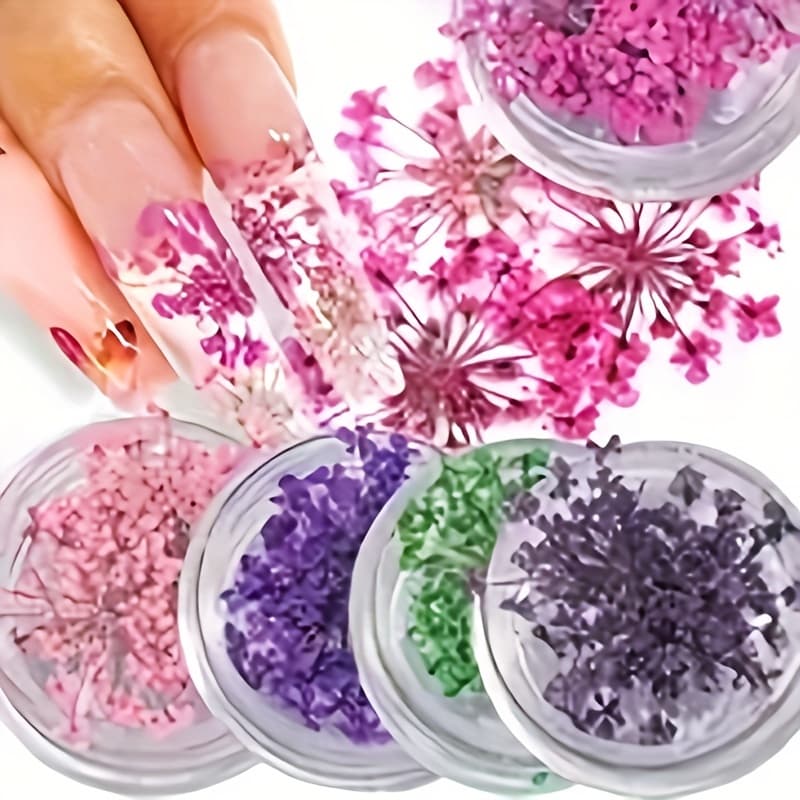 TEMU 3d Vibrant Dried Flower Nail Charms - Delicate Self-adhesive Nail Art Supplies For Nail Salons And Home Diys With Easy Application And
