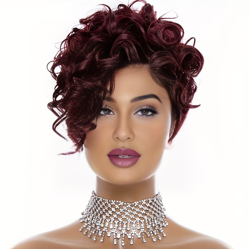 TEMU A Stylish Short Curly Wig For Women, Featuring A Bob Design That Requires No Glue. This Loose Haircut Includes Side Bangs And Offers A Wavy Look. A Chic And Elegant 8-inch Wig With Density