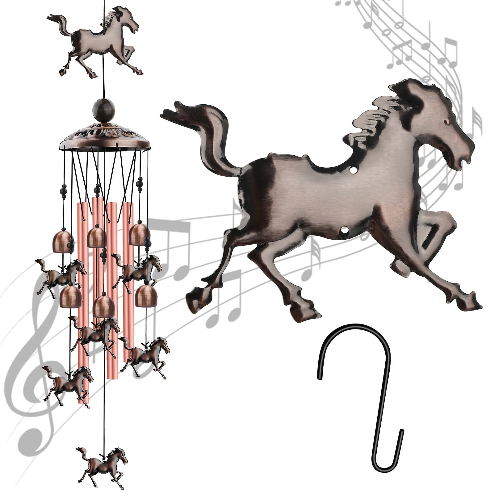 TEMU Retro Iron Wind Chimes, Aluminum Tube Horse Flamingo Wind Bells For Home Garden Patio Yard Decor, Birthday Festival Gift