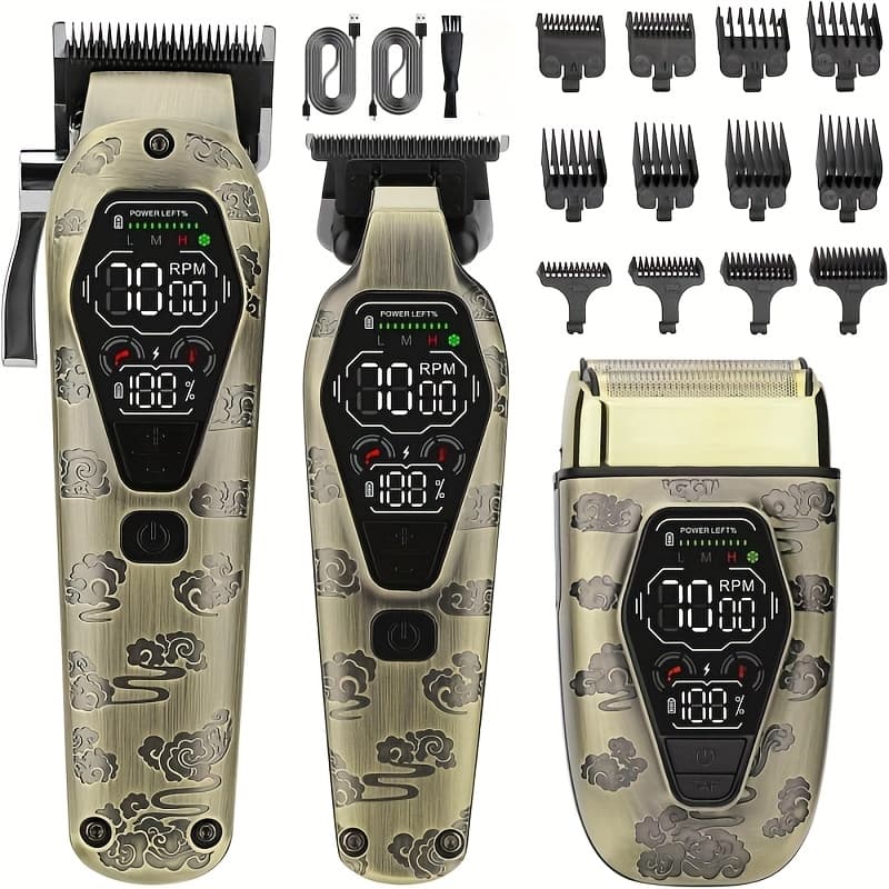 TEMU Men's Professional Hairdresser, 3 In 1 Cordless Beard Trimmer Electric Razor, Hairdresser And Trimmer Set, Electric Hairdresser, Set Gift For Home, Barber Shop