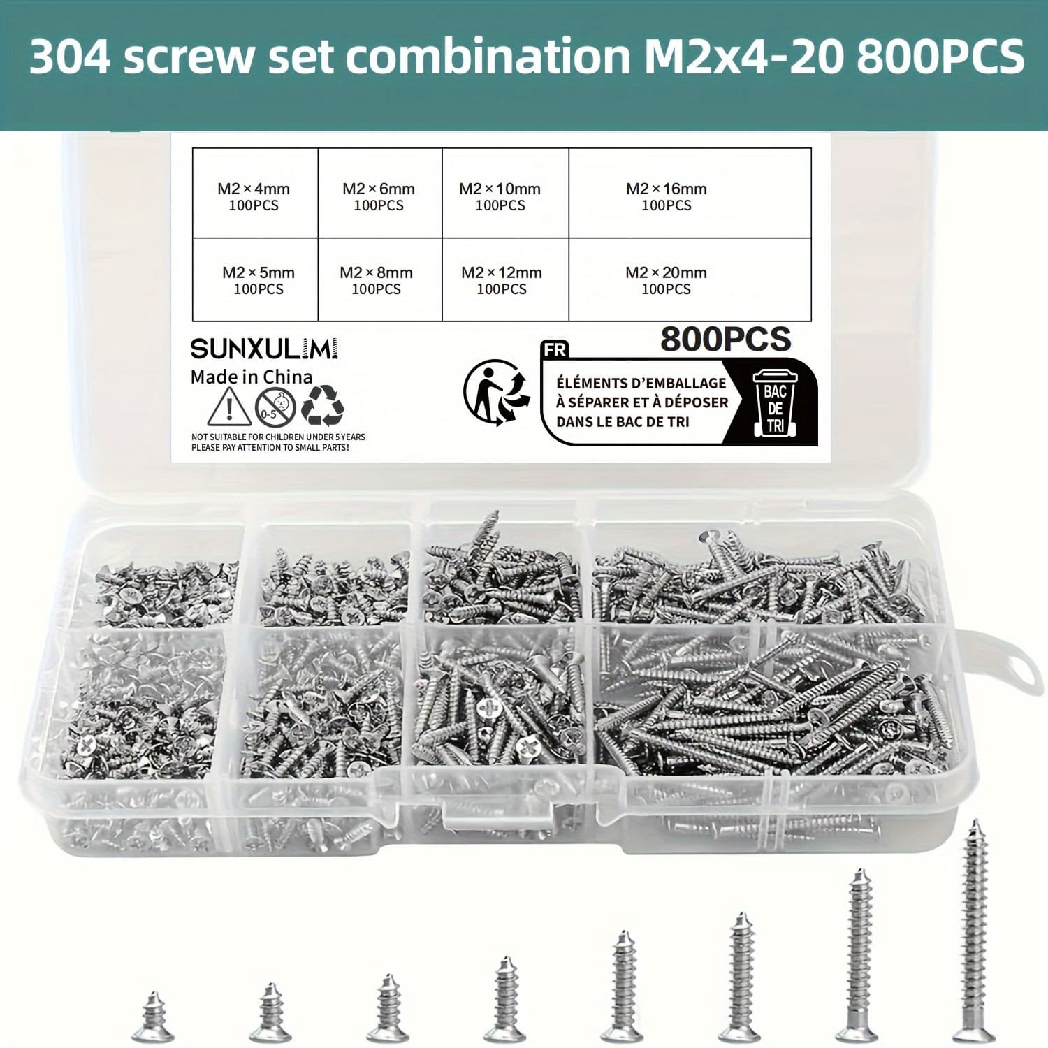 TEMU 800pcs M2 Phillips Pan Head Self-tapping Screws Nickle-plated Carbon Steel 4mm 5mm 6mm 8mm 10mm 12mm 16mm 20mm Wood Screw Assortment Nuts Screw Fastener Sets